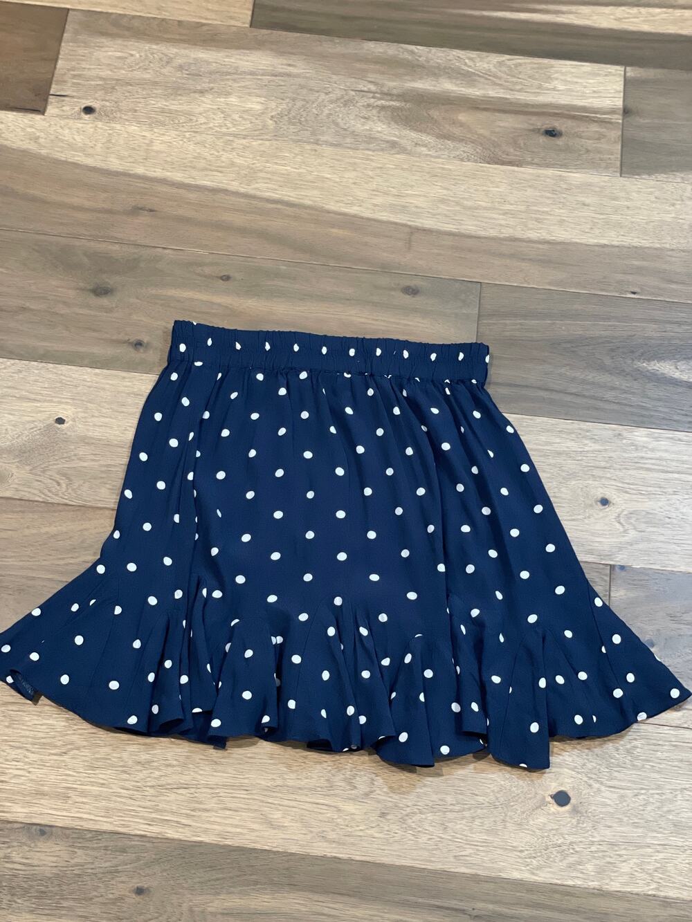 LOFT Petite Small Navy & White Polka Dot A‑Line Skirt – Size SP